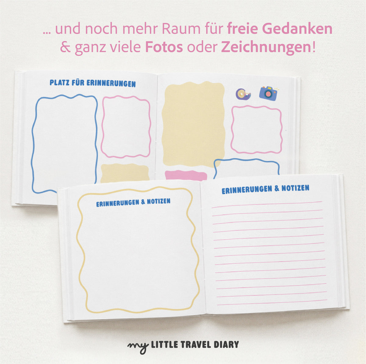 Doppelseite mit freien Zeilen für eigene Gedanken und Geschichten