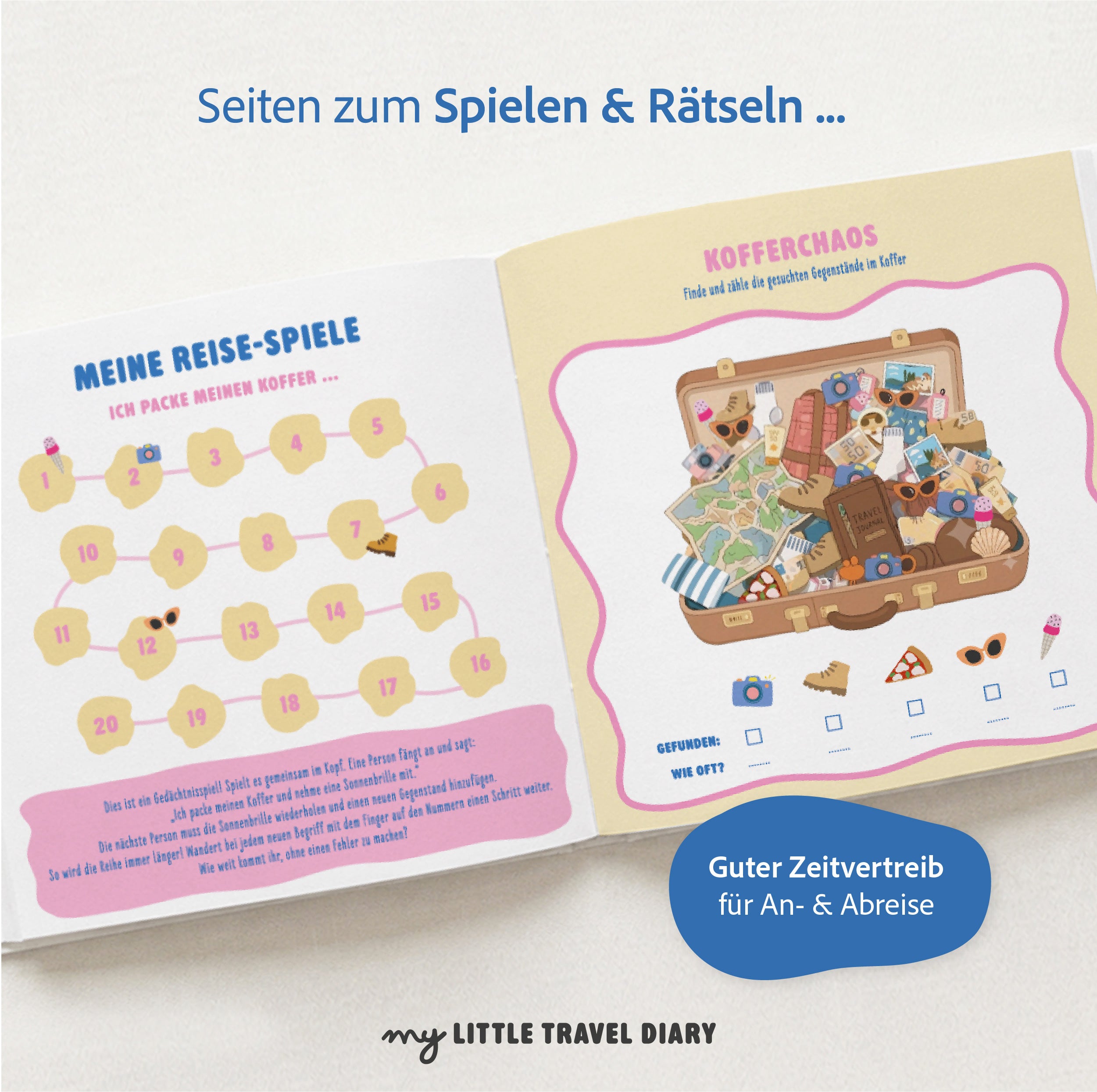 Reise-Spiele und Kofferchaos-Rätsel im Italien-Reisetagebuch